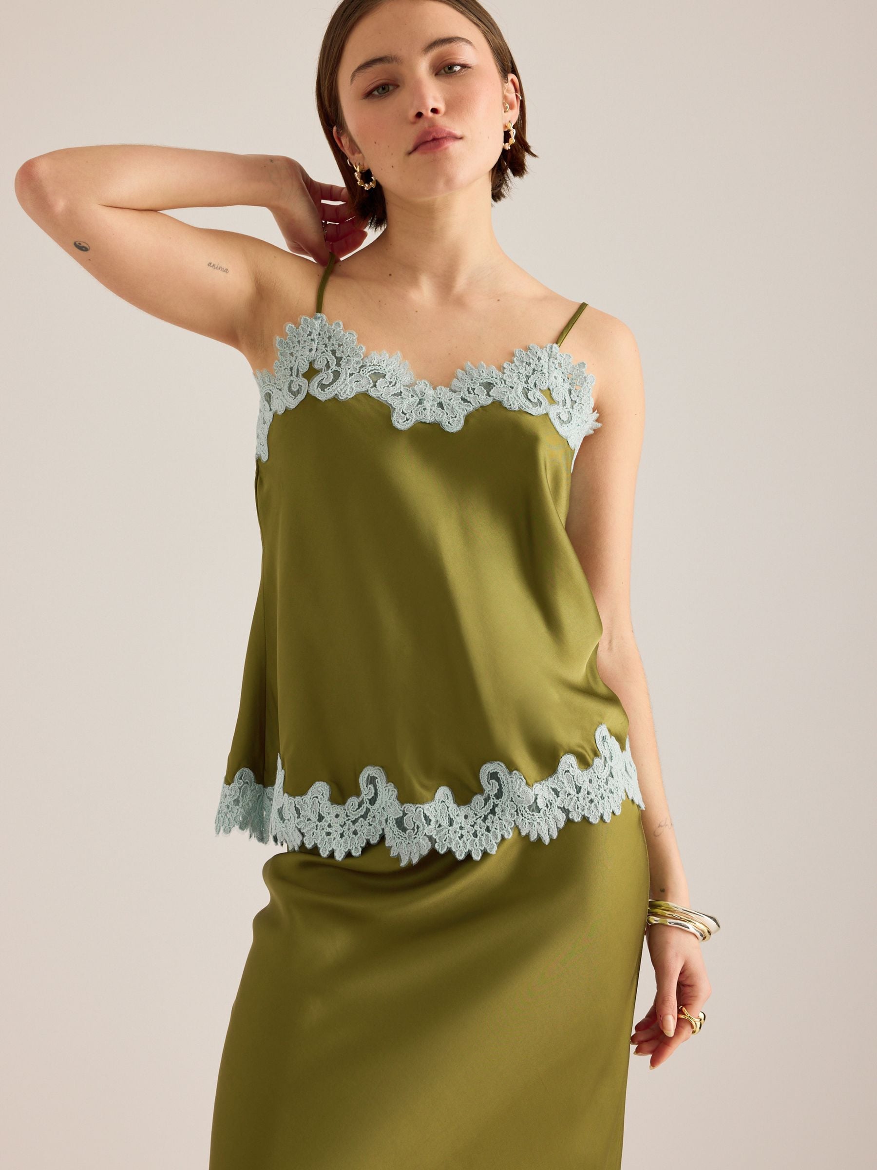 Anthropologie Green Lace Trim Camisole