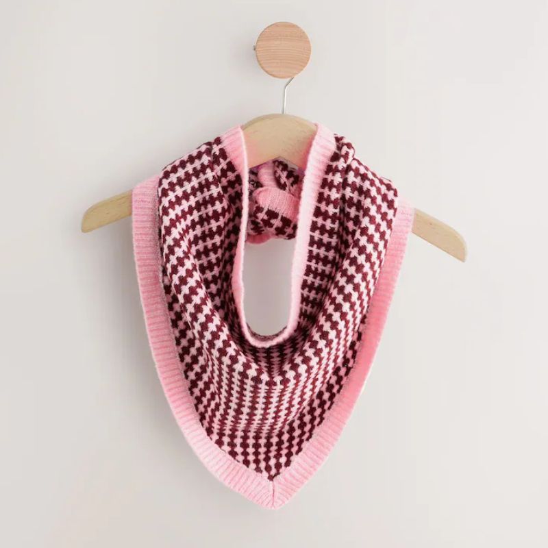 Next , Pink/Red Houndstooth Knitted Triangle Scarf