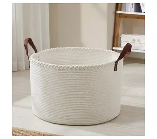 Ornavo Home Xl Rope Laundry Storage Basket W/ Leather Handles