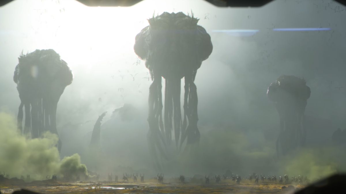 Screenshot from the reveal trailer for the untitled Starcraft open-world shooter coming in 2030.