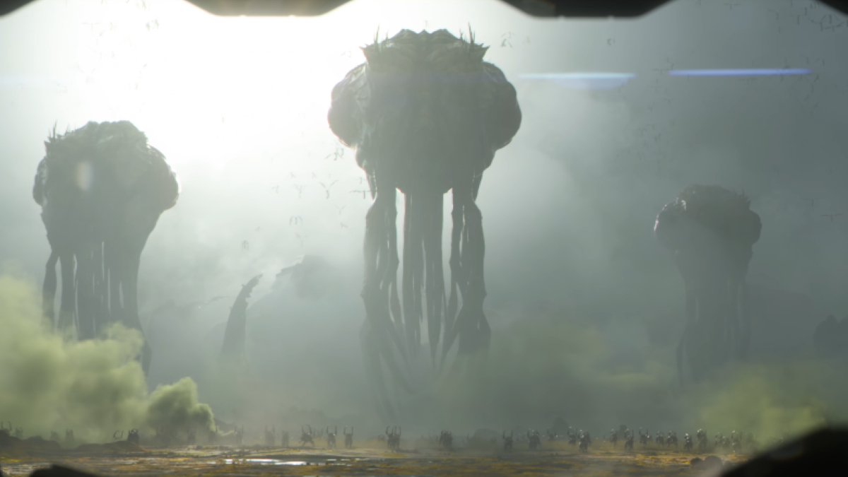 Screenshot from the reveal trailer for the untitled Starcraft open-world shooter coming in 2030.