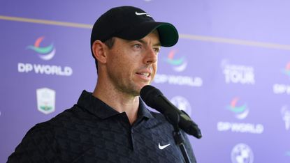 Rory McIlroy speaks at a press conference ahead of the DP World Tour Championship