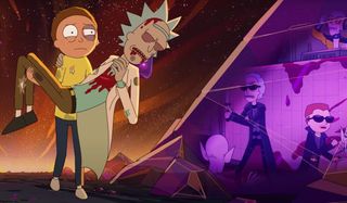 Morty carrying Rick Rick and Morty