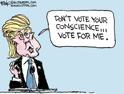 Political cartoon U.S. Trump don't vote your conscience