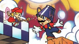 mario and wario art showing mario being guided by a fairy