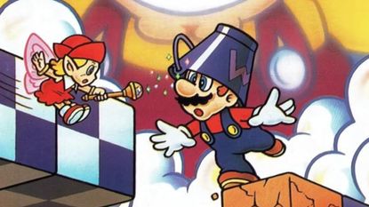 mario and wario art showing mario being guided by a fairy