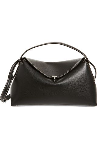 T-Lock Curved Leather Shoulder Bag