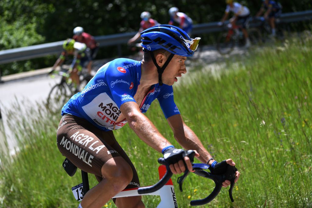 SEGA DI ALA ITALY MAY 26 Geoffrey Bouchard of France and AG2R Citren Team blue mountain jersey during the 104th Giro dItalia 2021 Stage 17 a 193km stage from Canazei to Sega di Ala 1246m UCIworldtour girodiitalia Giro on May 26 2021 in Sega di Ala Italy Photo by Tim de WaeleGetty Images