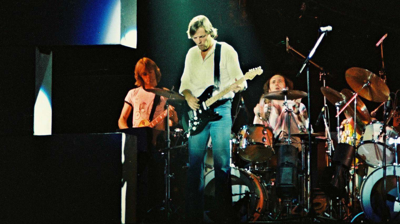 David Gilmour of Pink Floyd performs on stage at Earls Court Arena on 'The Wall' tour, on August 7th, 1980 in London