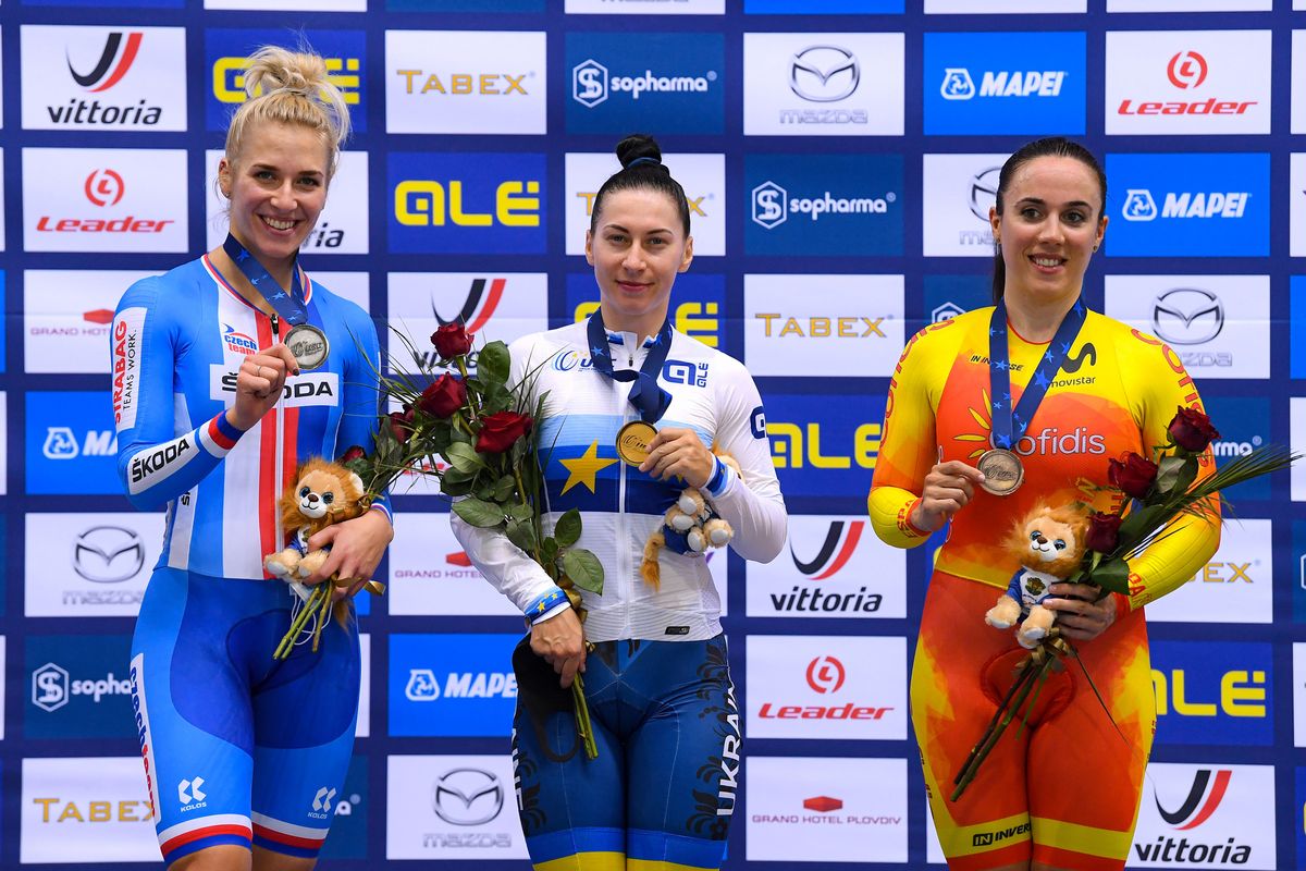 2020 UEC Track European Championships Plovdiv 4th Day 14112020 Keirin Women Sara Kankovska Czech Republic Olena Starikova Ukraine Helena Casas Roige Spain photo Dario BelingheriBettiniPhoto2020