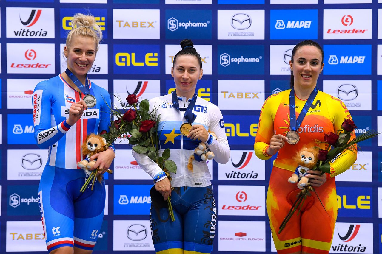 2020 UEC Track European Championships Plovdiv 4th Day 14112020 Keirin Women Sara Kankovska Czech Republic Olena Starikova Ukraine Helena Casas Roige Spain photo Dario BelingheriBettiniPhoto2020