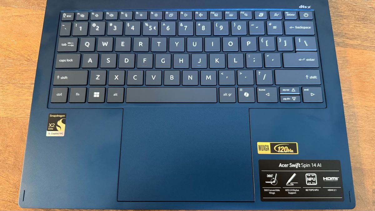 The keyboard and touchpad on the Acer Swift Spin 14 AI are pleasant to use.