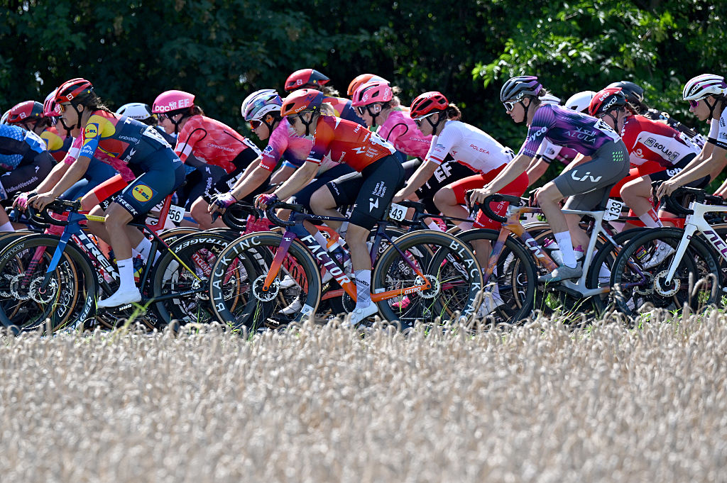 CHELM, POLAND - AUGUST 13: A general view of the peloton competing during the 13th Tour de Pologne Feminin, Stage 2 a 100km stage from Chelm to Chelm on August 13, 2025 in Chelm, Poland (Photo by Szymon Gruchalski/Getty Images)