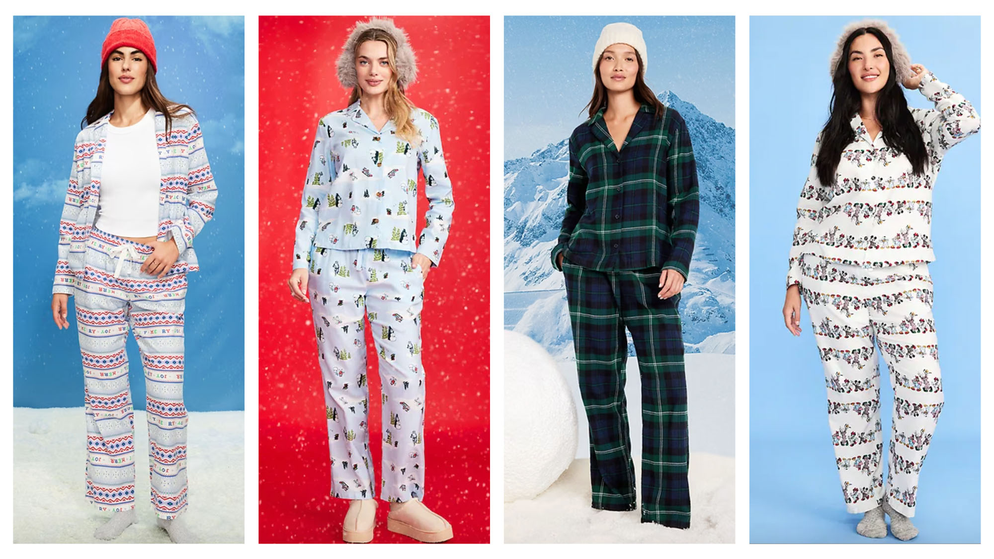 Old Navy models in pajamas. 