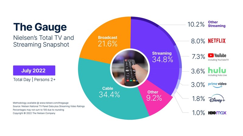 A part chart breakdown of total TV and streaming watch time.