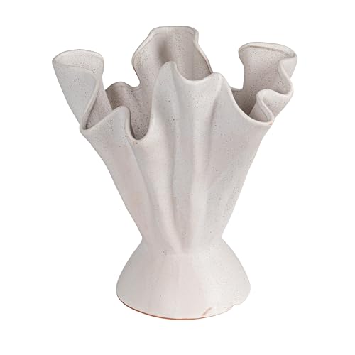 Bloomingville Stoneware Ruffled Vase With Reactive Glaze, Matte Cream