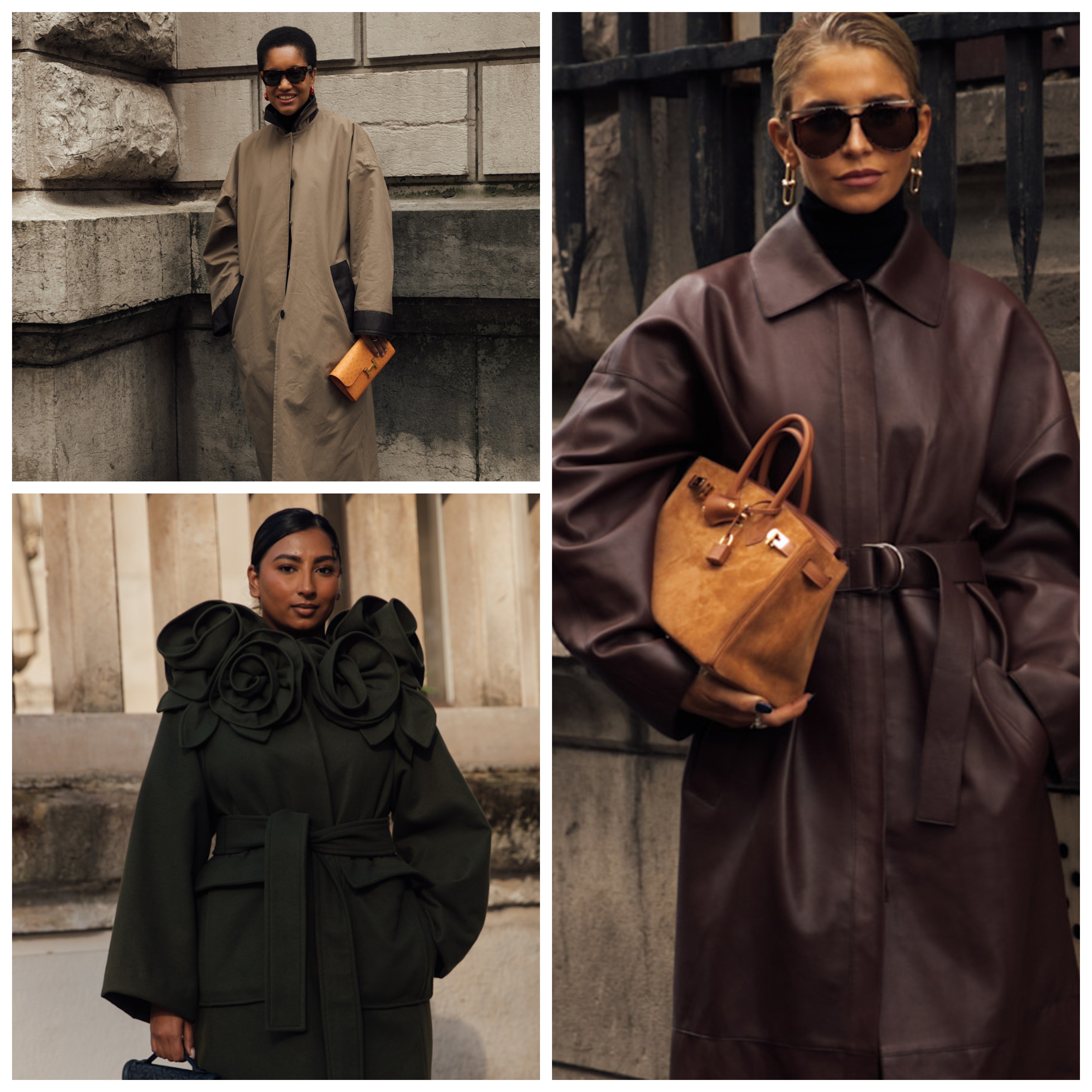 collage of women wearing rich-looking outfits