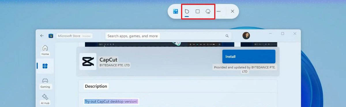 Click to Do selection options