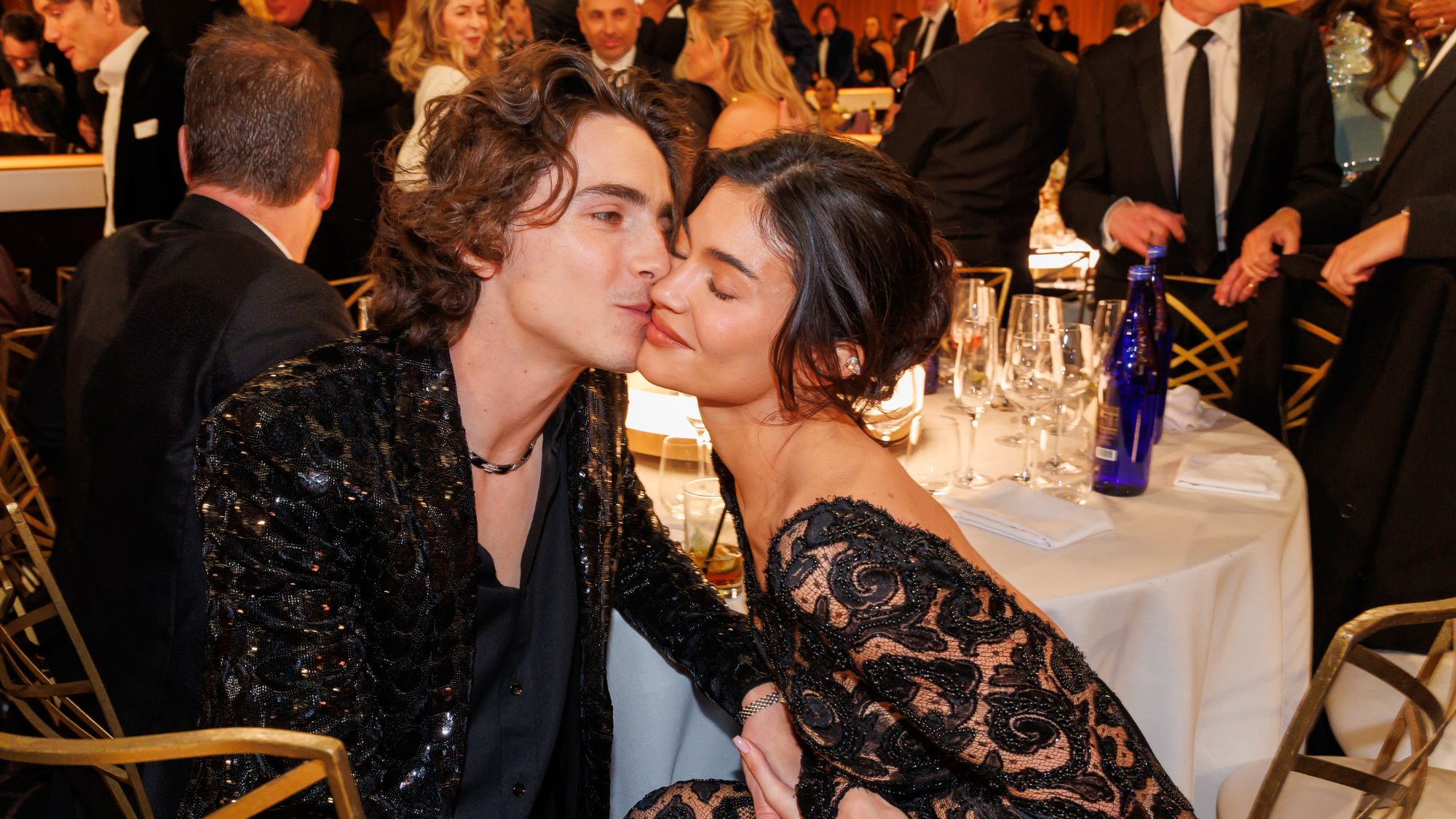 Kylie Jenner and Timothée Chalamet attend the 81st Golden Globe Awards