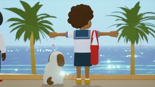 A character called Teen stands in a t-pose with his dog.