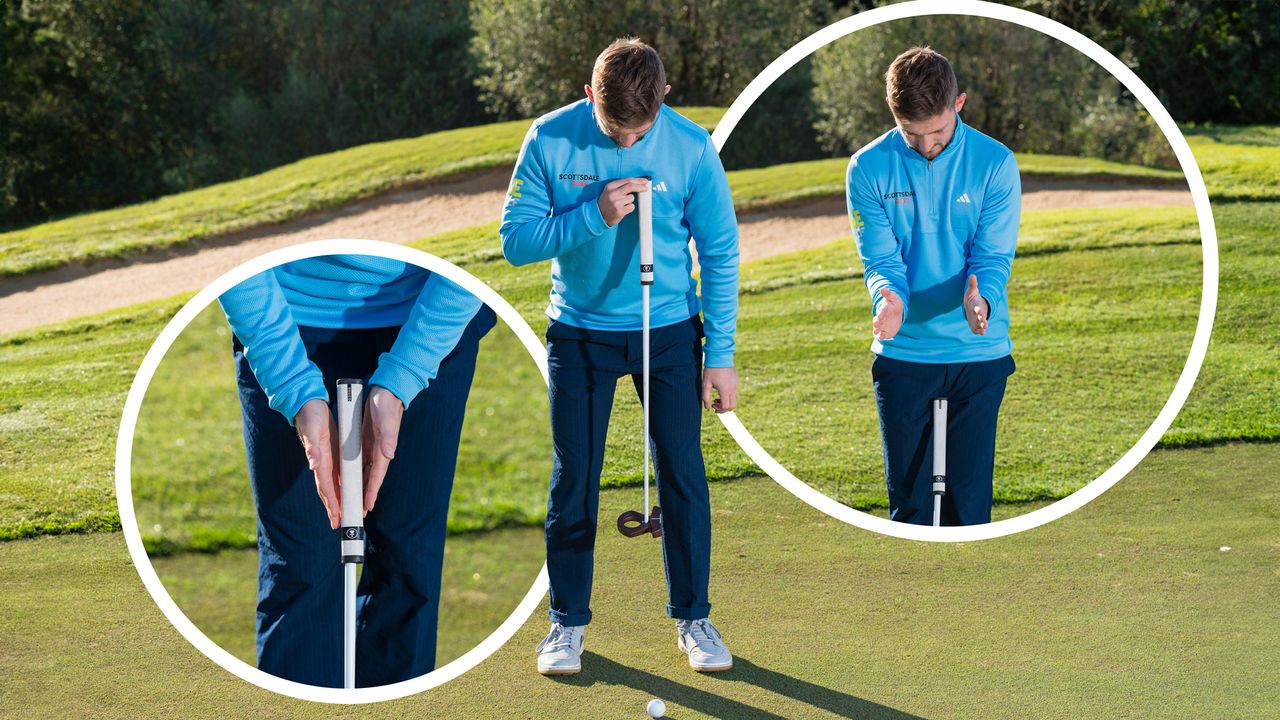 Alex Elliott demonstrating the correct ball position, posture and grip for the perfect putting technique