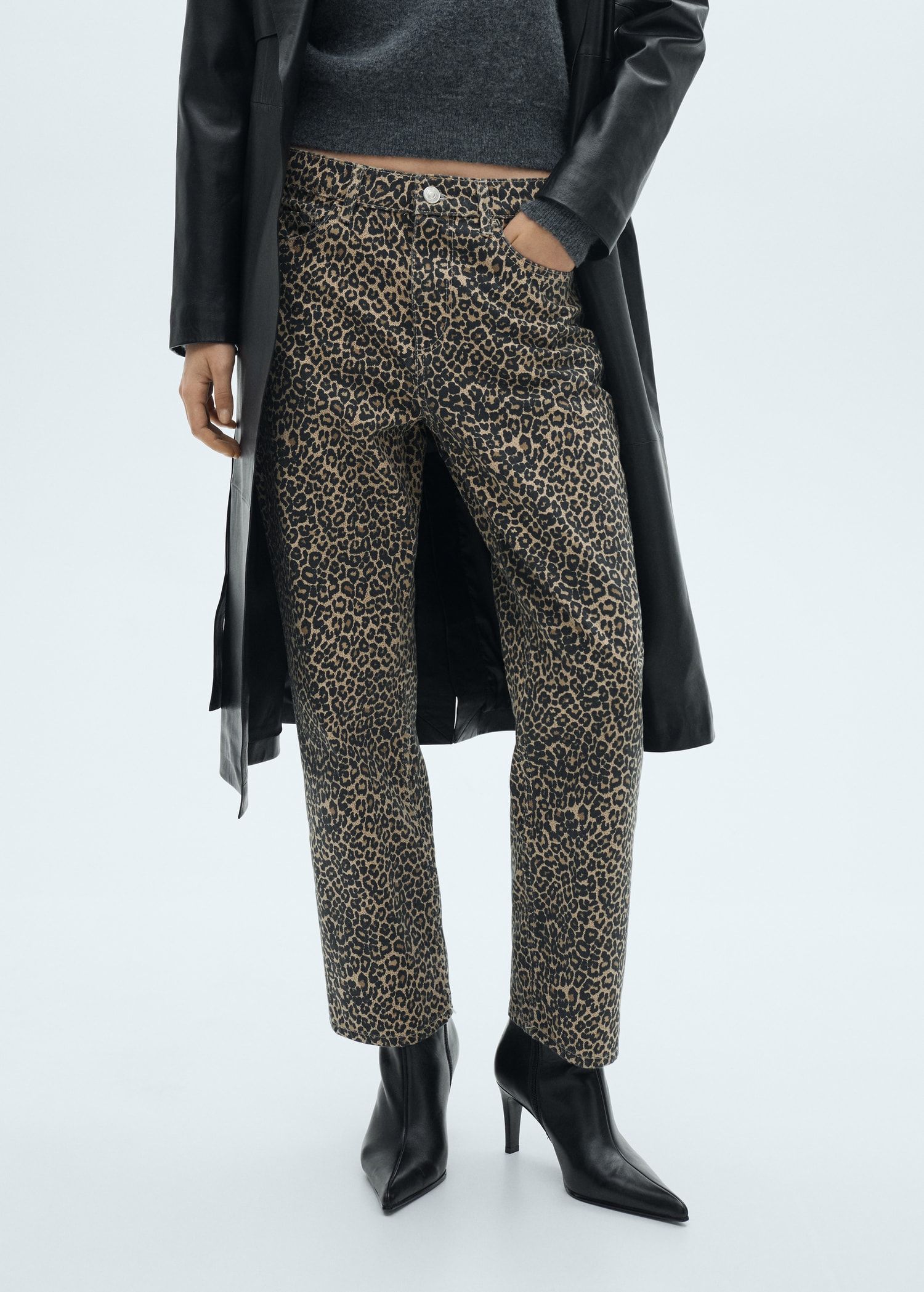 MANGO, Leopard-Print Straight Jeans