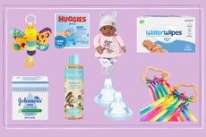 Best-selling baby products on purple background
