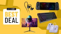Gaming tech on a yellow background with best deal badge