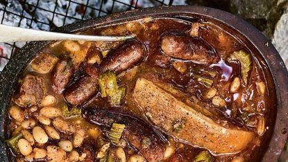 Campfire pork and beans recipe by Gill Meller