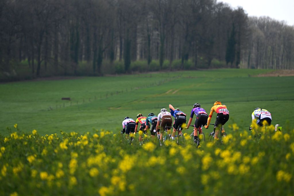 HUY BELGIUM APRIL 19 Daryl Impey of South Africa and Team Israel Premier Tech Lawrence Naesen of Belgium and AG2R Citron Team Georg Zimmermann of Germany and Team Intermarch Circus Wanty Jacob Hindsgaul of Denmark and UnoX Pro Cycling Team Sren Kragh Andersen of Denmark and Team AlpecinDeceuninck Ral Garca Pierna of Spain and Team Equipo Kern Pharma Johan Meens of Belgium and Team Bingoal WB and Jetse Bol of The Netherlands and Team BurgosBH compete in the breakaway during the 87th La Fleche Wallonne 2023 Mens Elite a 1943km one day race from Herve to Mur de Huy UCIWT on April 19 2023 in Huy Belgium Photo by Luc ClaessenGetty Images
