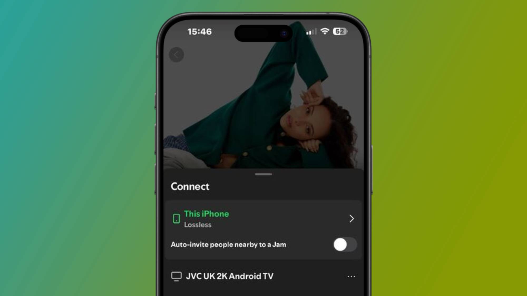 The Spotify app on an iPhone showing available devices for Spotify Connect