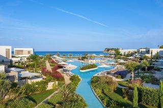 Sani Dunes hotel, pool and gardens, which face onto the beach and sea