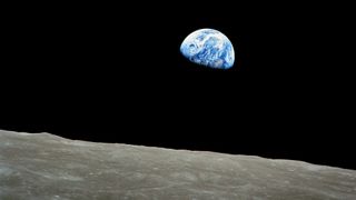 Earth as seen from the surface of the moon.