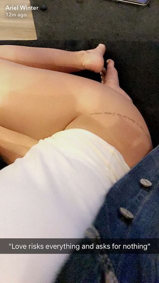Ariel Winter pantsless photo on Snapchat to show tattoo