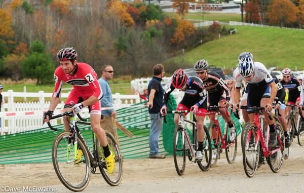 Dylan McNicholas (Cyclocrossworld.com) taking the hole shot