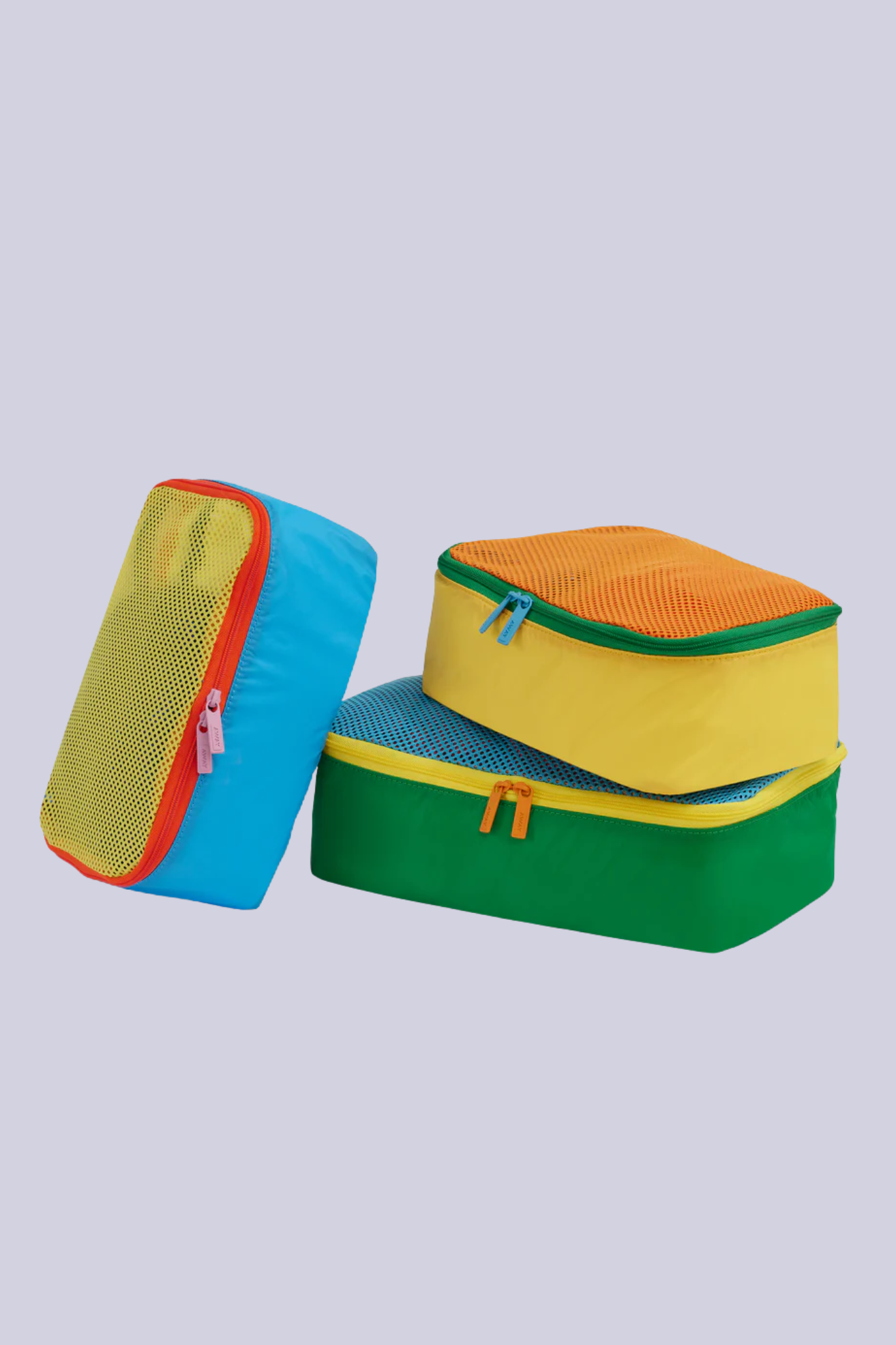 A set of multicolored kids packing cubes