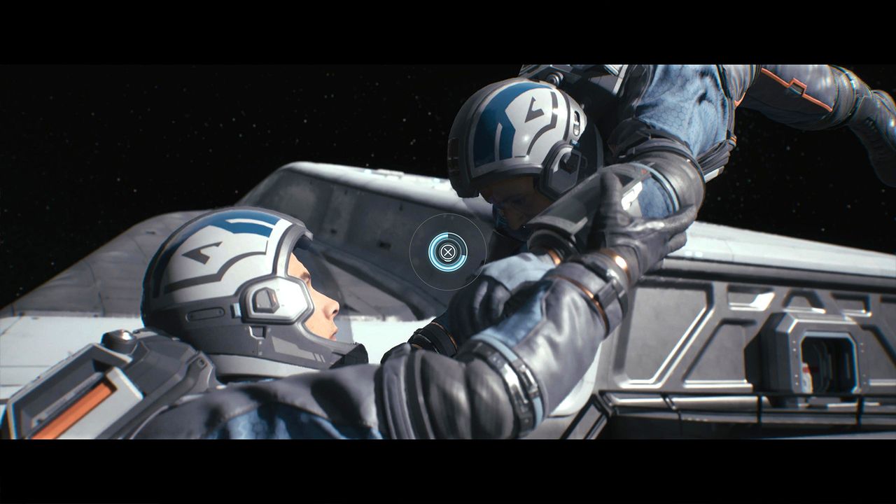 Screens from video game Directive 8020, people in a crashed space ship