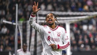 Bradley Barcola celebrates hit hat-trick goal for Liverpool