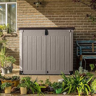 Garden storage unit on patio area