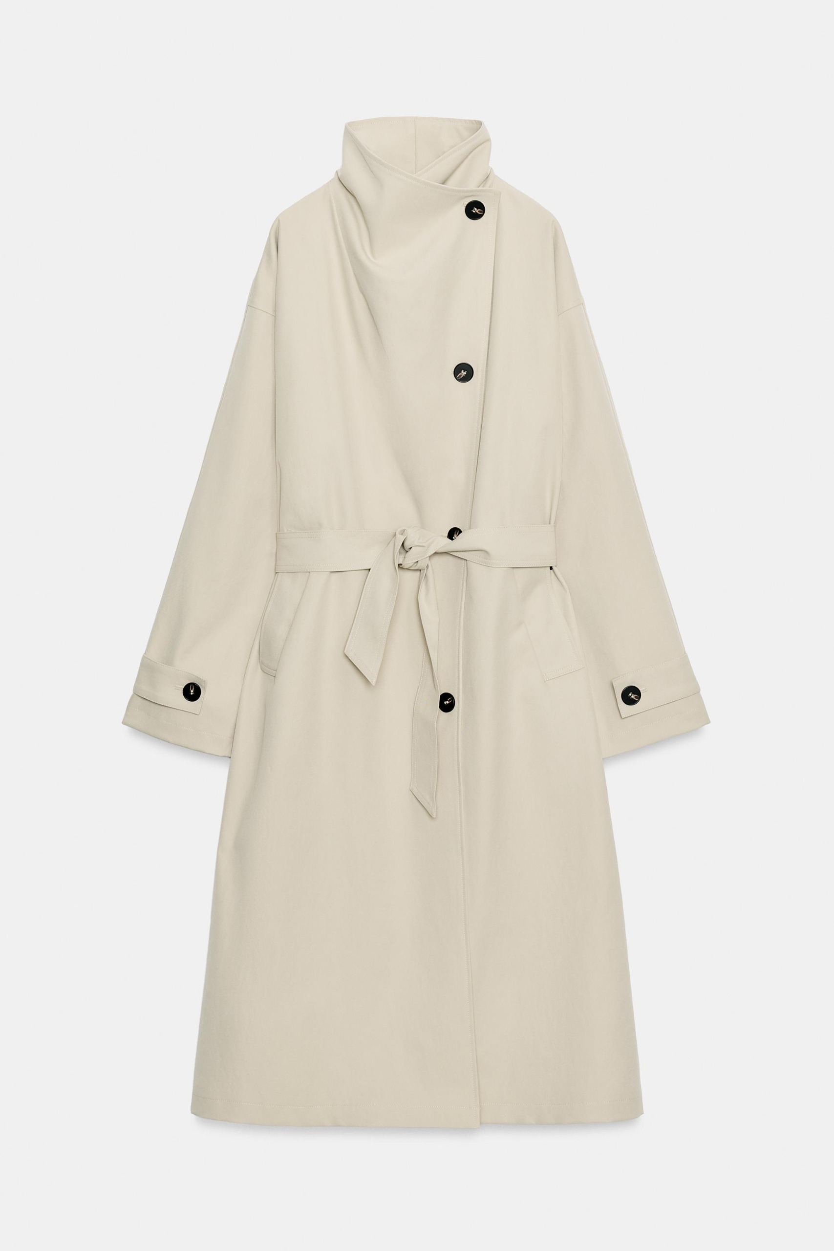 ZARA, Water-Repellent Wind-Resistant Belted Trench Coat - Stone - Xs
