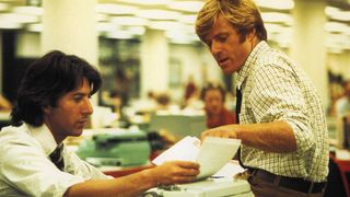 Dustin Hoffman as Carl Bernstein and Robert Redford as Bob Woodward in All the President's Men
