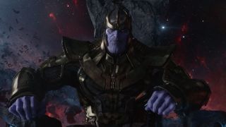 Thanos sitting on throne in Guardians of the Galaxy