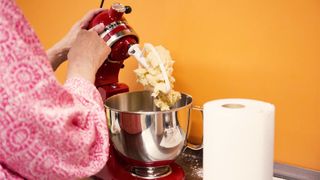 KitchenAid Artisan Tilt-Head stand mixer being tested by writer