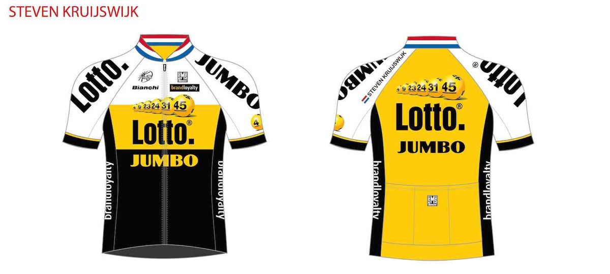The front and rear of the special LottoNL-JUmbo jersey for the Tour de France
