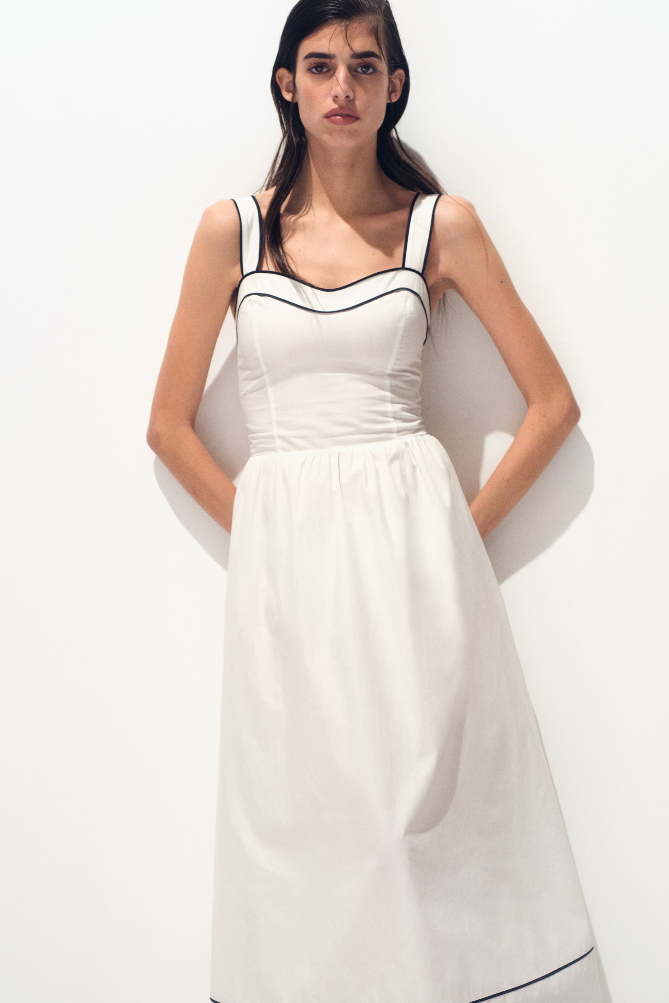Flared-Skirt Cotton Dress