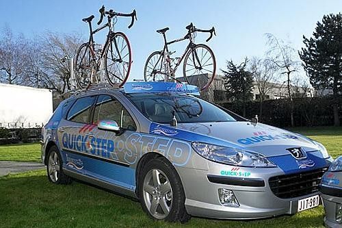 The Quick.Step team car before it gets muddy