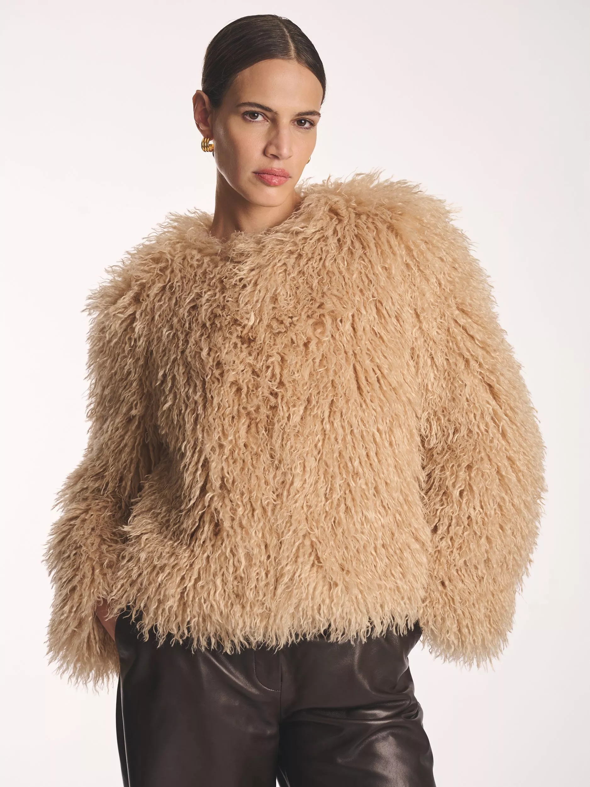 Amanda Wakeley Mongolian Faux Fur Jacket, Toffee