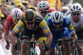 Dylan Groenewegen sprints to the win during stage 7 at the Tour de France