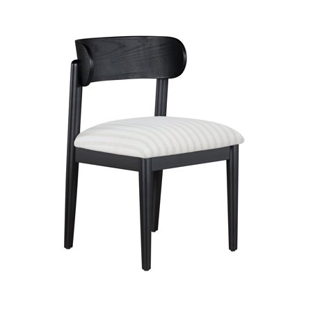 Beautiful Drew Dining Room Chair by Drew Barrymore, Rich Black Finish With Striped Fabric, 2 Pack