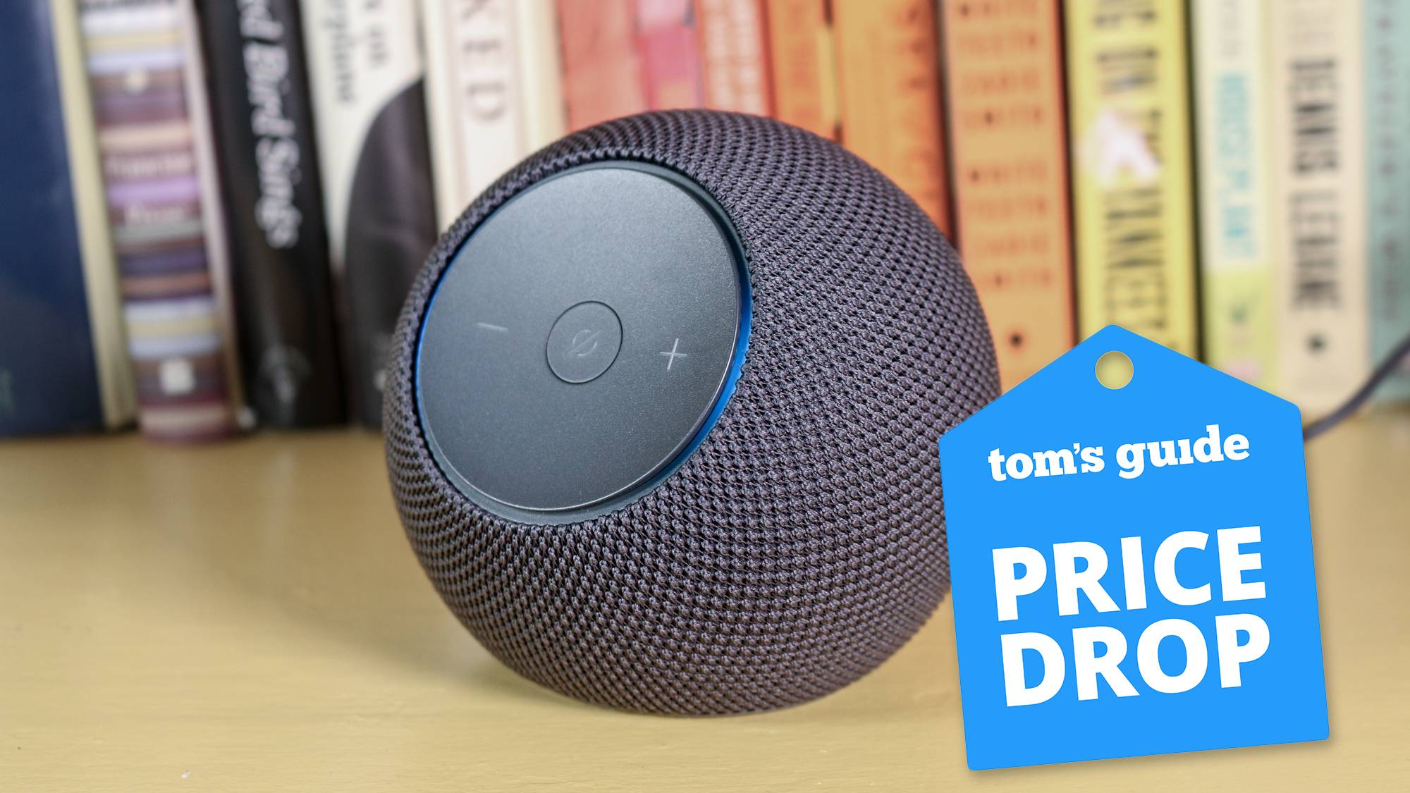 Echo Dot Max smart speaker on bookshelf